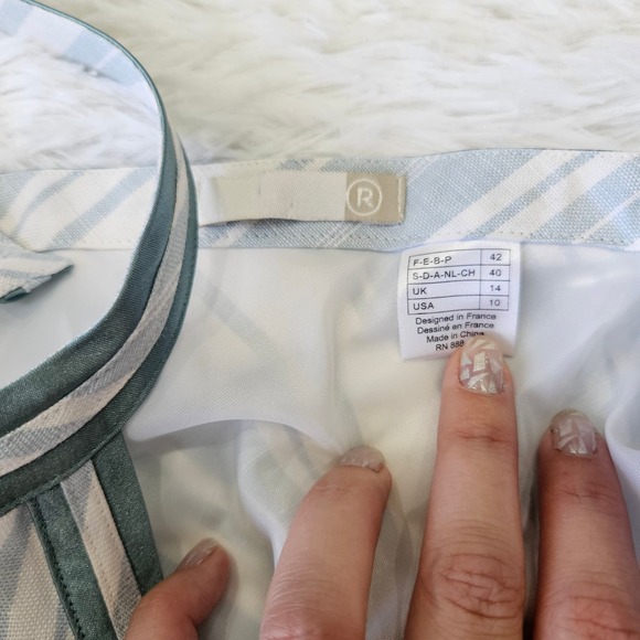 R Brand Women's‎ Baby Blue & White Stripe Linen Blend Sweetheart Dress. Size M - Picture 6 of 10